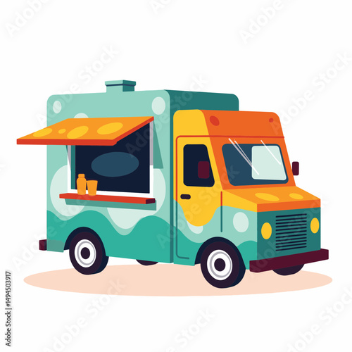Colorful food truck serving vibrant dishes at a lively festival, joy