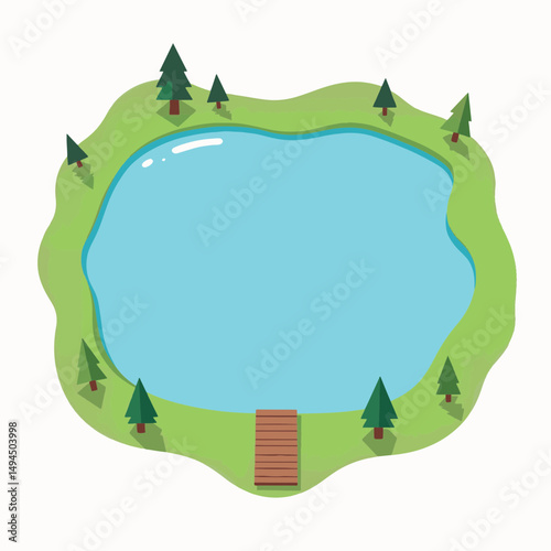 Tranquil aerial view of geometric swimming lake, serene nature