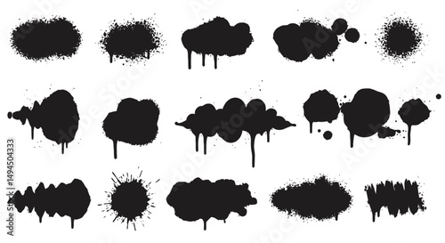 Ink Splatter Collection: Black Paint Drips and Spray Set