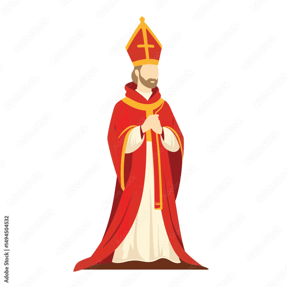 Obraz premium Religious figure in red robes standing with clasped hands, spiritual authority