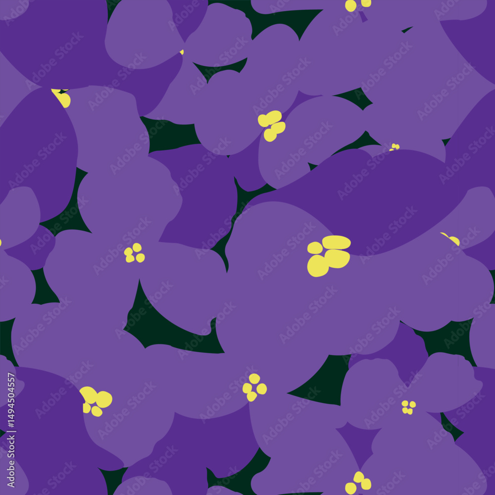 Naklejka premium Floral vector seamless pattern Violets. Purple and yellow flowers. Perfect for fabrics, stationery, packaging.