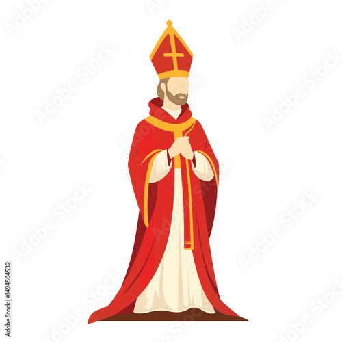 Religious figure in red robes standing with clasped hands, spiritual authority