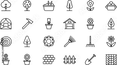 gardening and landscape line vector icon collectio.eps