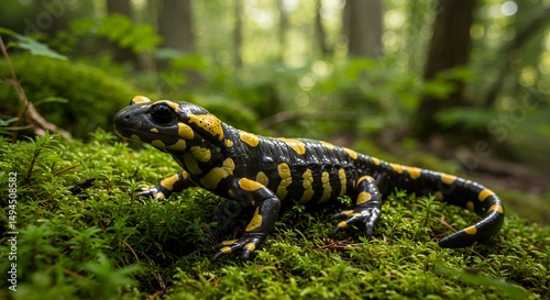 Fire Salamander in Forest Moss