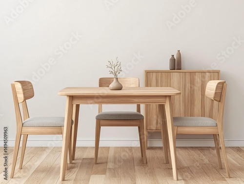Minimalist Light Wooden Dining Set Modern Apartment Interior Design Home Decor