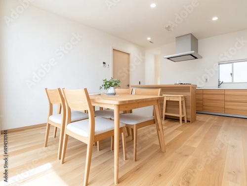 Light Wooden Dining Table and Chairs in a Modern Minimalist Kitchen Bright airy space perfect for family meals
