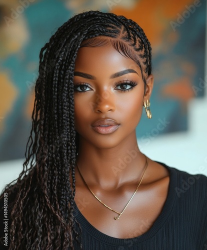 Portrait of a Beautiful Woman with Braided Hair 