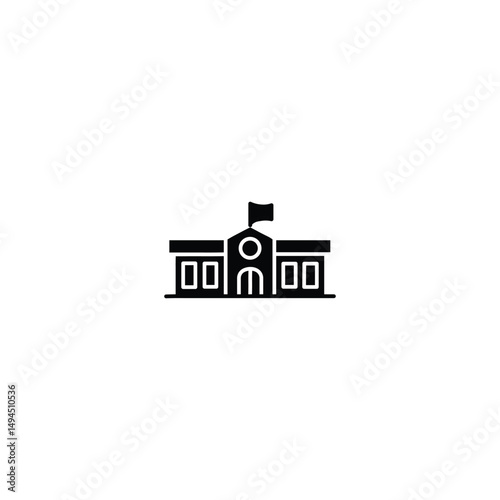 Black Minimal School Icon – Modern Education Building Silhouette on White Background