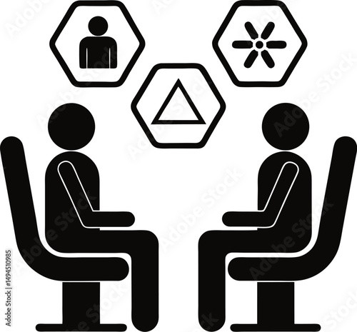 Two abstract figures in conversation, representing communication and collaboration.