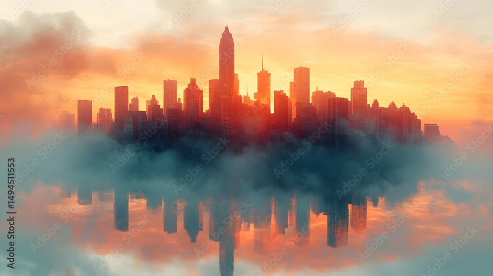 Fototapeta premium Surreal concept art of a floating inverted city skyline