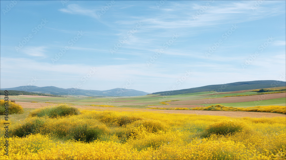 Fototapeta premium breathtaking summer landscape featuring expansive blooming fields in belgium filled with colorful wildflowers under