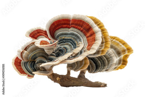 PNG Vibrant multicolored turkey tail mushrooms on black background