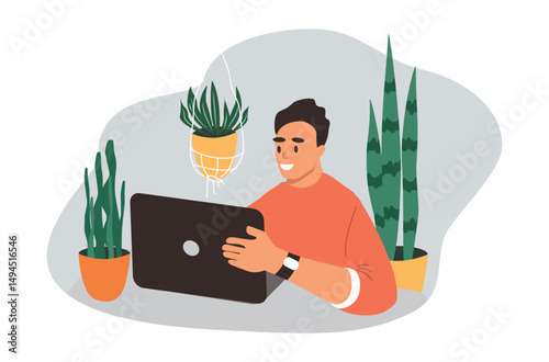 vector illustration in flat style, working from home, freelance