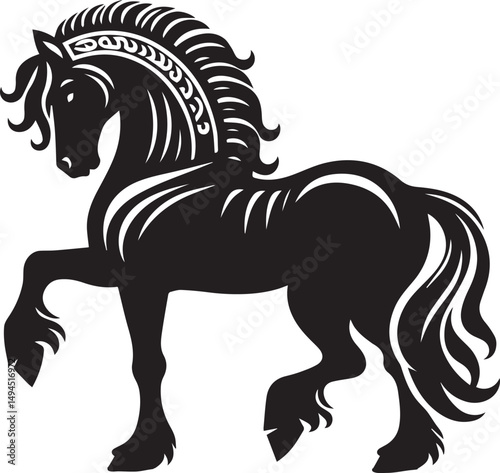 Black and White Berber Horse Vector Illustration – High-Quality Line Art Design