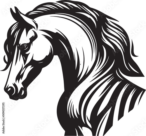 Black and White Berber Horse Vector Illustration – High-Quality Line Art Design