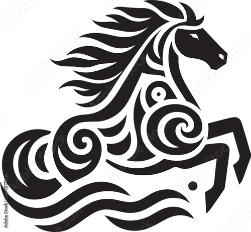 Black and White Berber Horse Vector Illustration – High-Quality Line Art Design