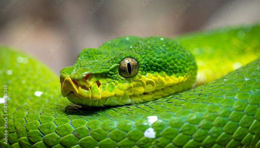 Fototapeta premium Green Tree Python Closeup Portrait.