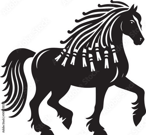 Black and White Berber Horse Vector Illustration – High-Quality Line Art Design