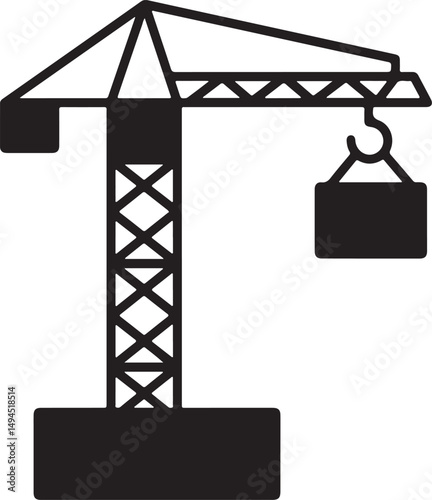 Building Crane or construction crane icon silhouette vector, Tower crane silhouette vector  