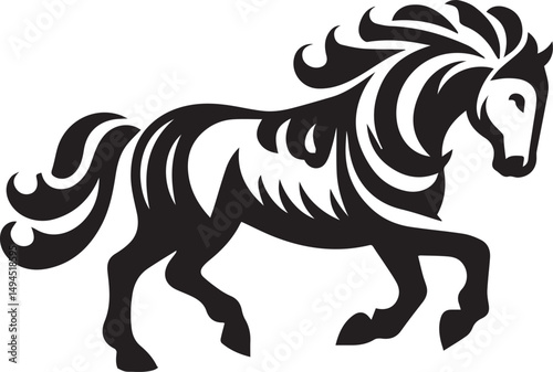 Black and White Berber Horse Vector Illustration – High-Quality Line Art Design