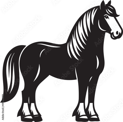 Black and White Berber Horse Vector Illustration – High-Quality Line Art Design