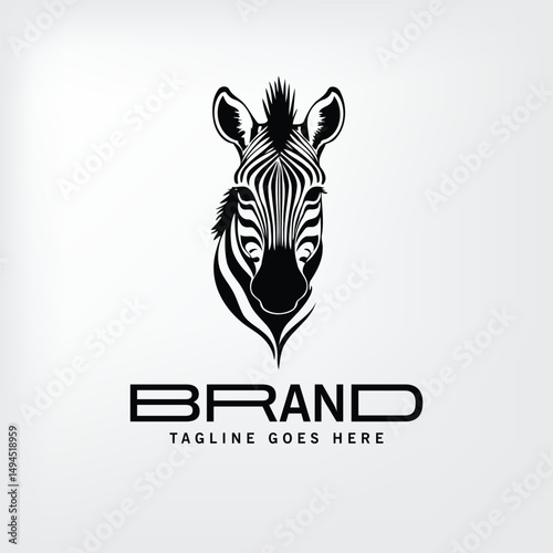 Zebra logo design in black and white; minimalist design for company branding. Stylized zebra head graphic against a plain background.