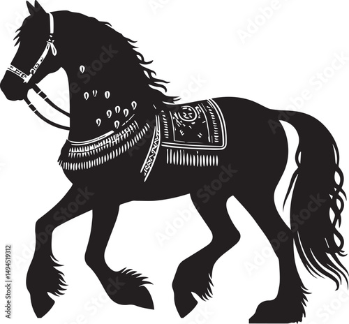 Black and White Berber Horse Vector Illustration – High-Quality Line Art Design