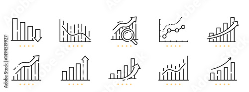 Graph and chart related line icons. Editable stroke