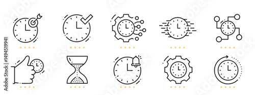 Time and clock related line icons. Editable stroke
