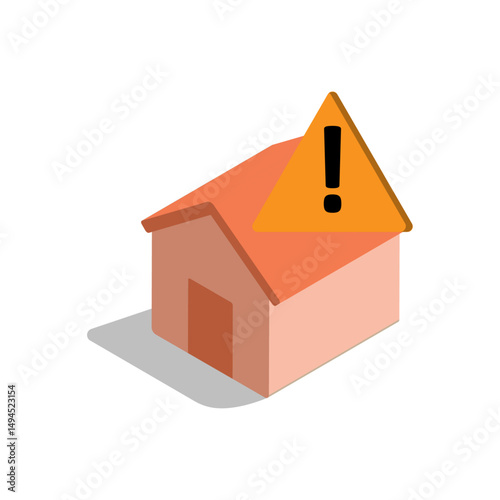 House with warning icon – representing energy issues, power outage risk, or sustainability warning in eco-friendly homes.