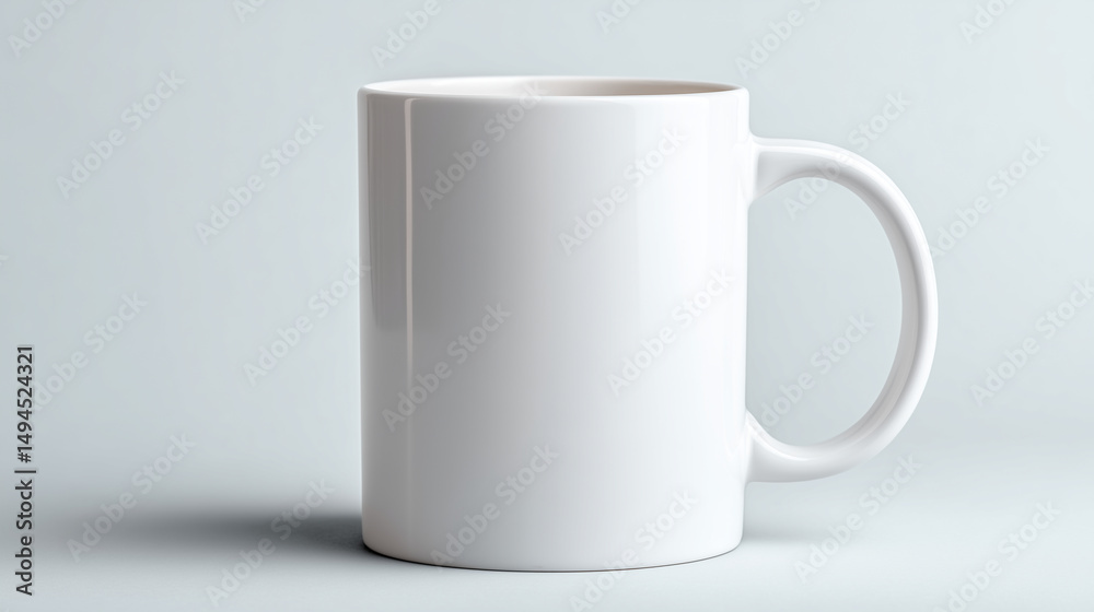 Obraz premium A premium ceramic mug unboxing, soft shadows, clean setup, left side free for branding, with White background