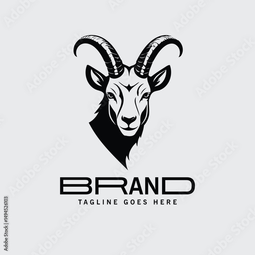 Black and white logo of a ram's head in a minimalist design. Silhouette of a ram's head with large horns facing forward.
