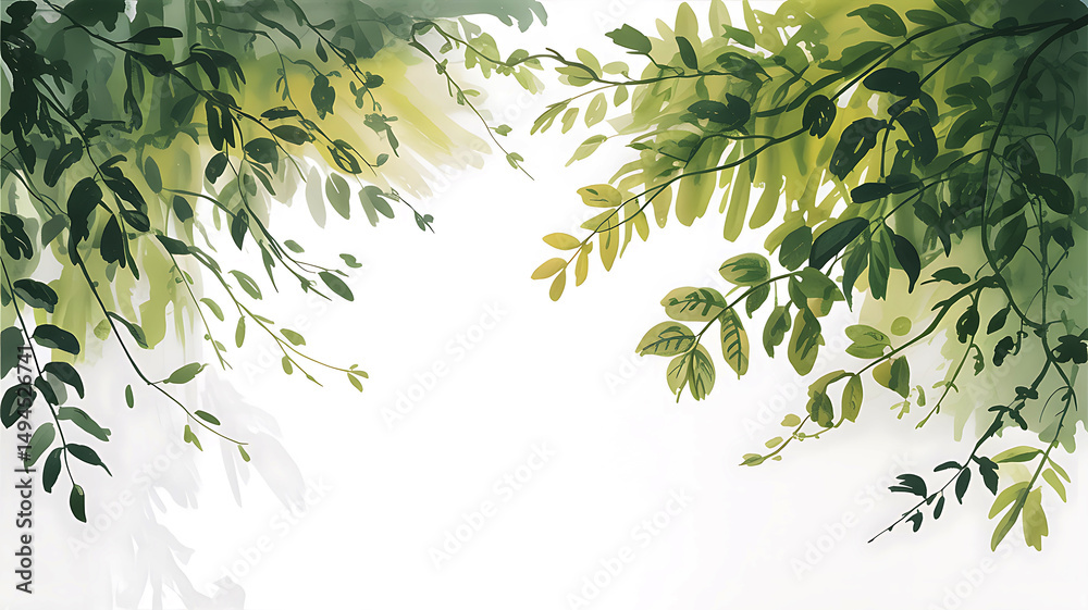 Watercolor green leaves branch frame background Watercolor green leaves branch frame background