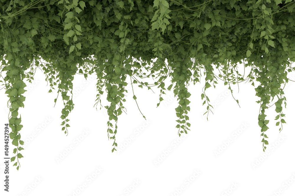 Naklejka premium Lush Green Hanging Leaves Curtain