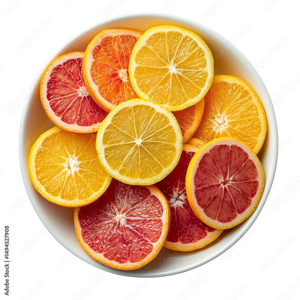 Fototapeta premium Citrus wellness concept fresh fruits arrangement in a bowl healthy lifestyle bright environment close-up viewpoint