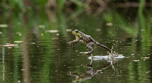 Leaping Frog in a tranquil pond