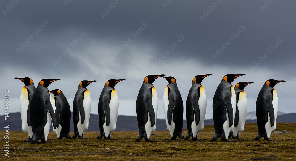 Obraz premium Majestic King Penguins in a Row