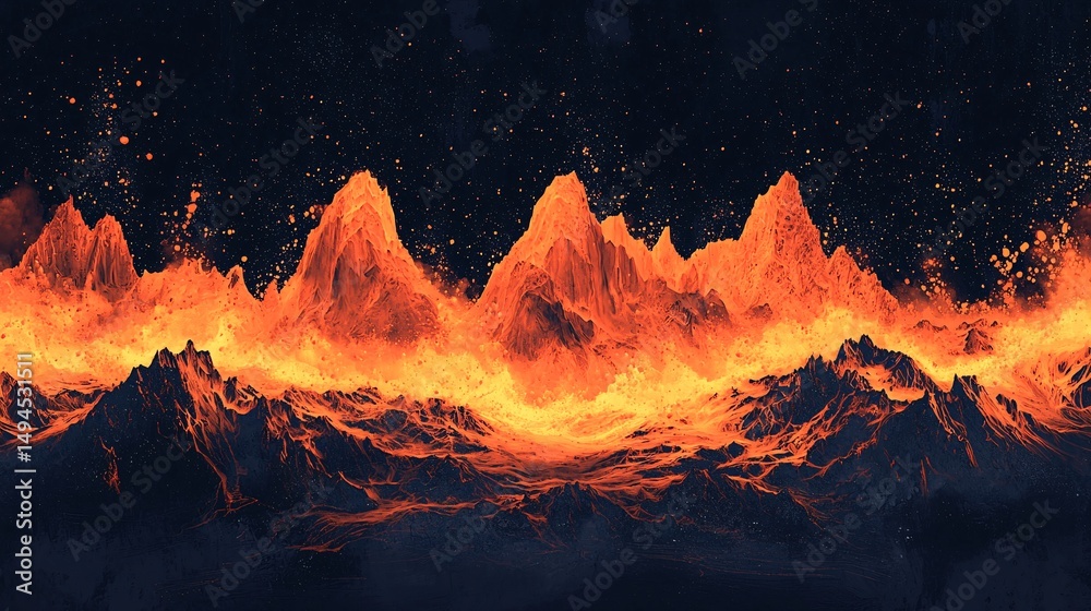 Fototapeta premium Burning mountains and stars