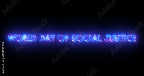 World Day of Social Justice text animation. World Day of Social Justice text background. Neon-colored Social Justice text for banner, social media, and Science. Easy to put into any video.