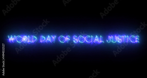 World Day of Social Justice text animation. World Day of Social Justice text background. Neon-colored Social Justice text for banner, social media, and Science. Easy to put into any video.