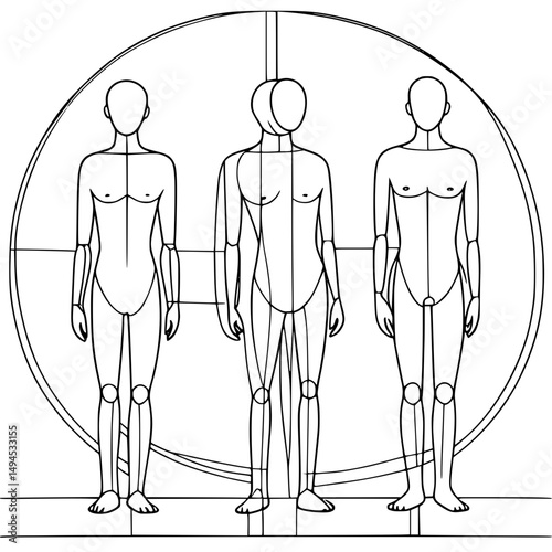 Vector illustration of human figures, with detailed body outlines of a man and woman