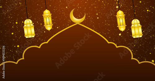 Islamic-designed background. Islamic design lantern with design moon background for celebration, greetings, Ramadan Kareem, Eid Al-Fitr, and Eid Al-Adha. Cool design background with copy Space.
