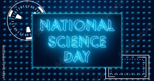National Science Day text animation.National Science Day text background.Neon-colored Science Day text for banner, social media, Marketing, Sale, and Science.Easy to put into any video.