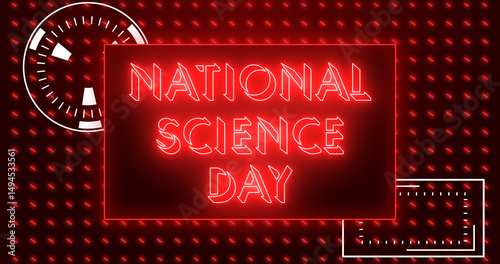 National Science Day text animation.National Science Day text background.Neon-colored Science Day text for banner, social media, Marketing, Sale, and Science.Easy to put into any video.