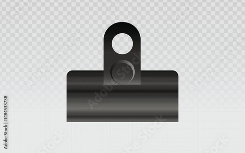 A simple black binder clip, a common office supply, presented as a vector graphic on a transparent background, perfect for business and stationery designs.