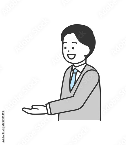 手を添えて説明する男性のイラスト　ベクター
