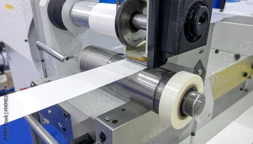 Label printing machine in industrial setting.