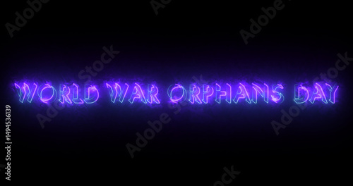 World War Orphans Day text animation.World War Orphans Day text background.Neon-colored Orphans Day text for banners, social media, Marketing, Sales, and Science.Easy to put into any video.