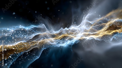 A colorful nebula featuring vibrant yellow and blue gas clouds amidst the cosmic background