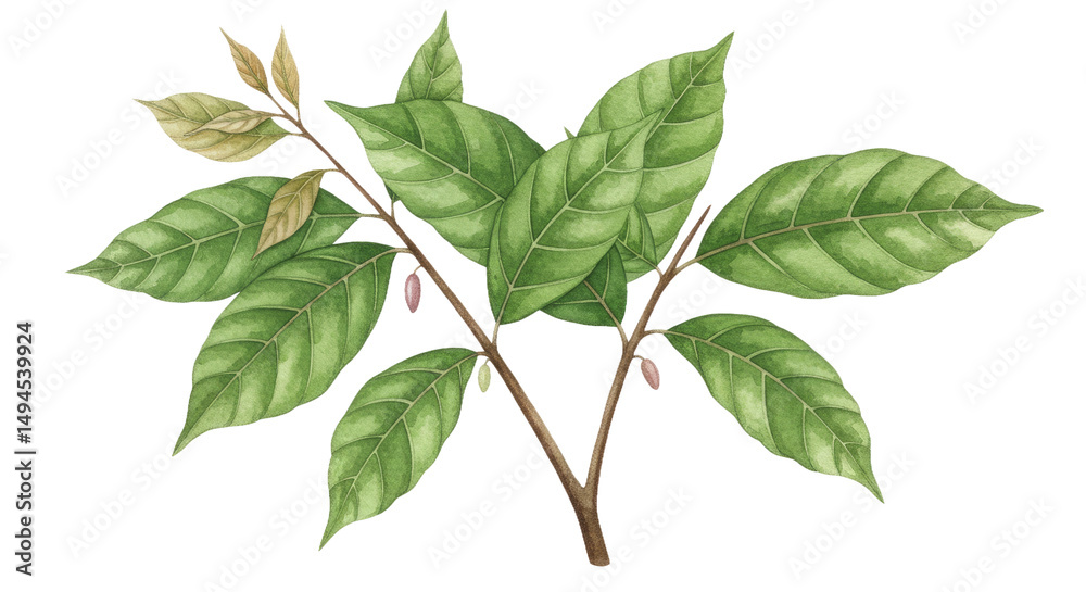 Fototapeta premium Watercolor Cocoa Tree Branch Illustration - Packaging & Prints